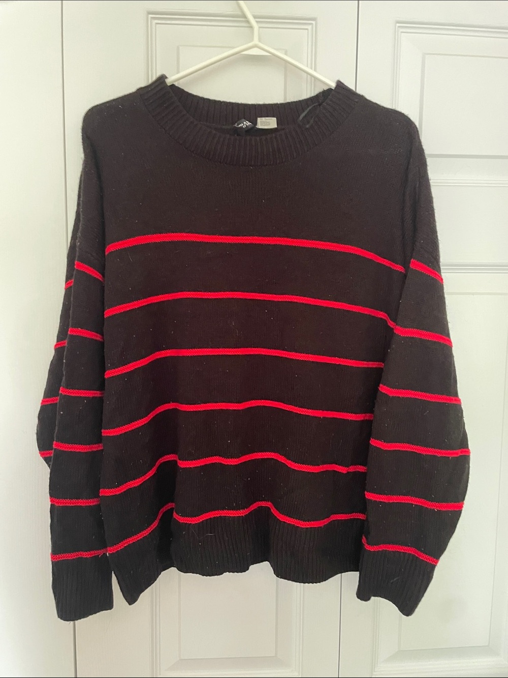 H&M Black Crewneck Sweater with Red Stripes